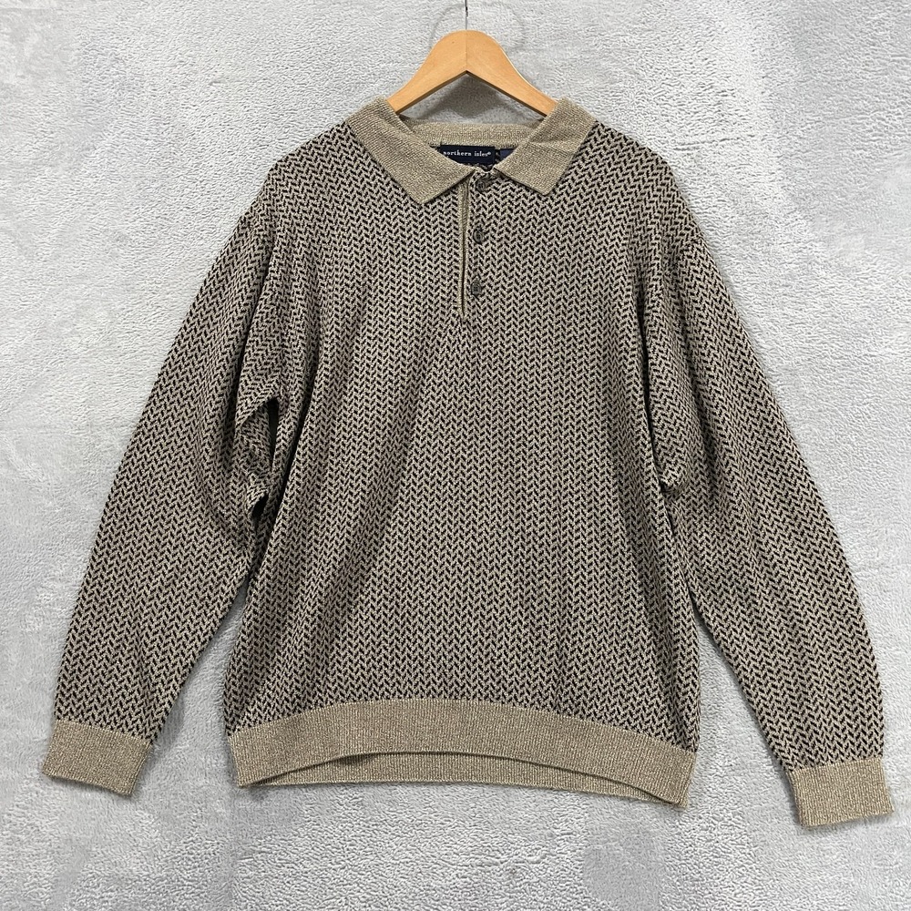 Vintage Northern Isles‎ Knit Polo Mens Large Shirt Striped Textured Fabric